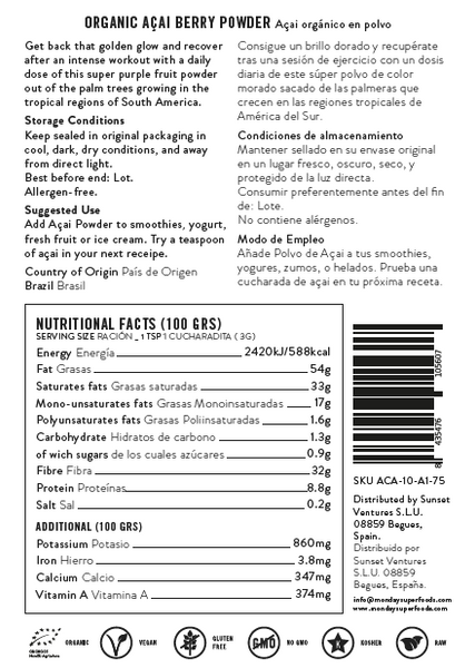 acai açai berry label powder superfoods super food nutrition
