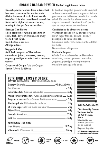 baobab powder superfoods super foods label nutrition