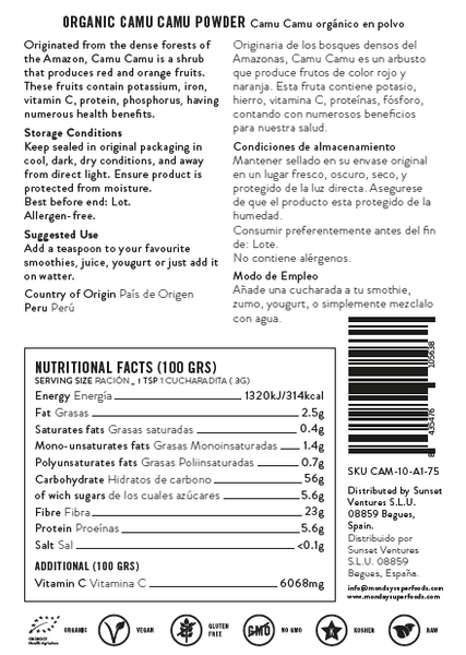 camu camu powder superfoods super foods label