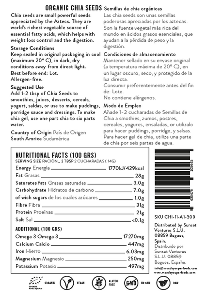 Chia Seeds super foods superfoods label nutriotion