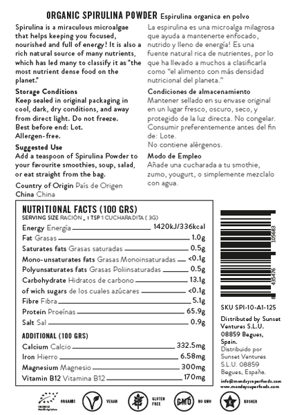 spirulina powder superfoods super foods label organic raw bowl foods nutrients nourish